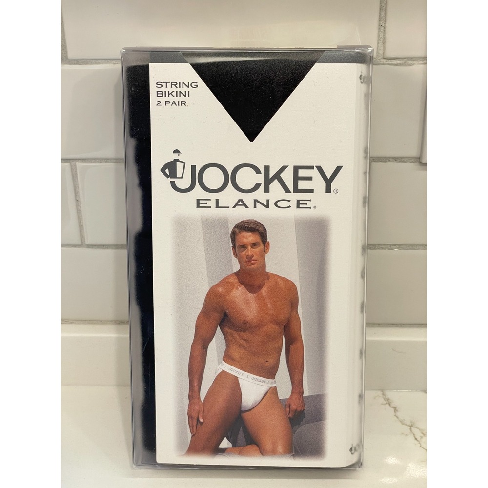 Vintage Jockey Elance Men Medium String Bikini‎ Black 2 Pack Cotton 1996 USA New